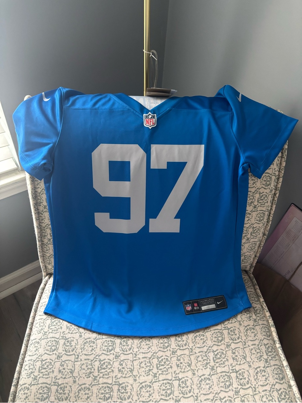 Nike Women's Bright Blue and White #97 Detroit Lions Football Jersey - Picture 2 of 3